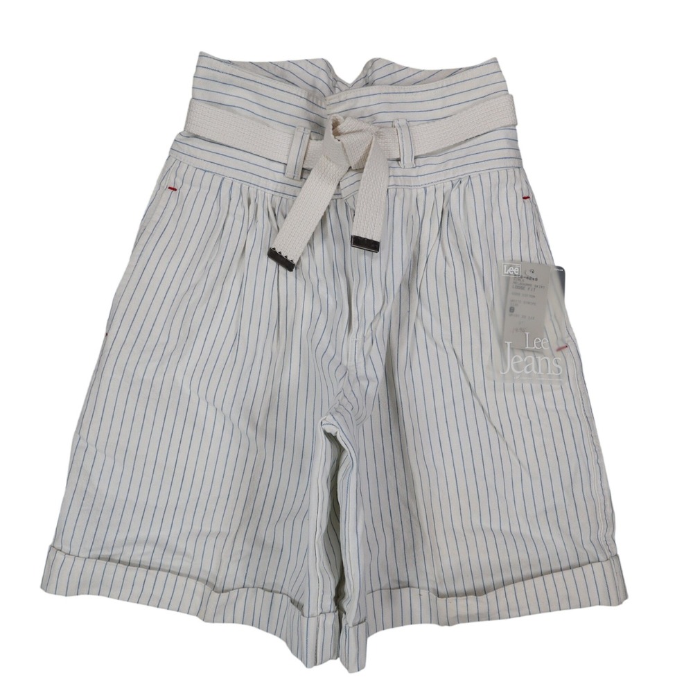 Lee Melbourne Skirt Shorts Girls 8 Vintage 90s White Blue Stripe Paperbag Waist